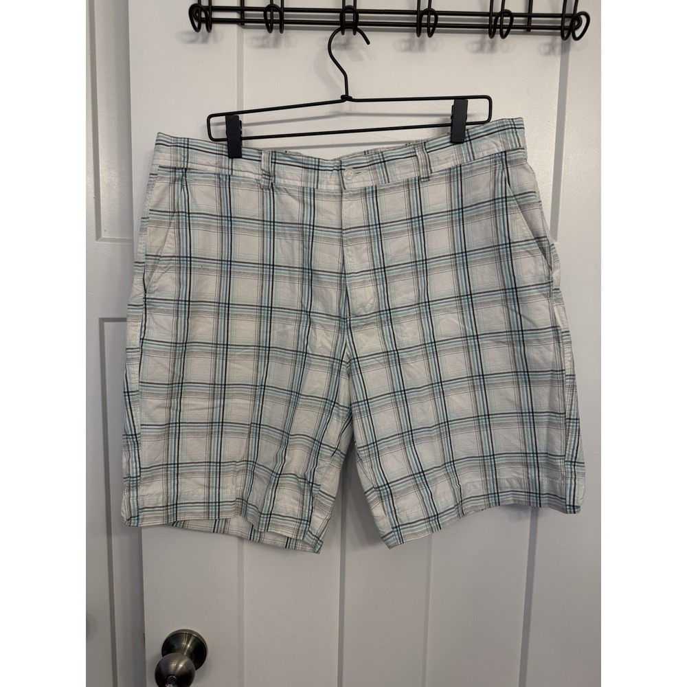 Lyle & Scott Scotland Plaid Shorts Blue Gray White 36 Casual 8" Inseam